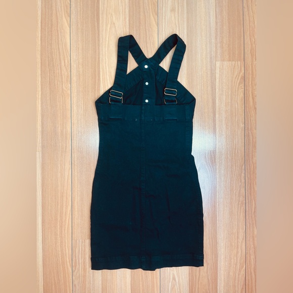 Retro Vintage style Olivaceous bodycon bottom front denim mini dress size small - Picture 6 of 6